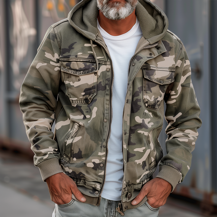 Valery | Men's Camouflage Hooded Cargo Jacket