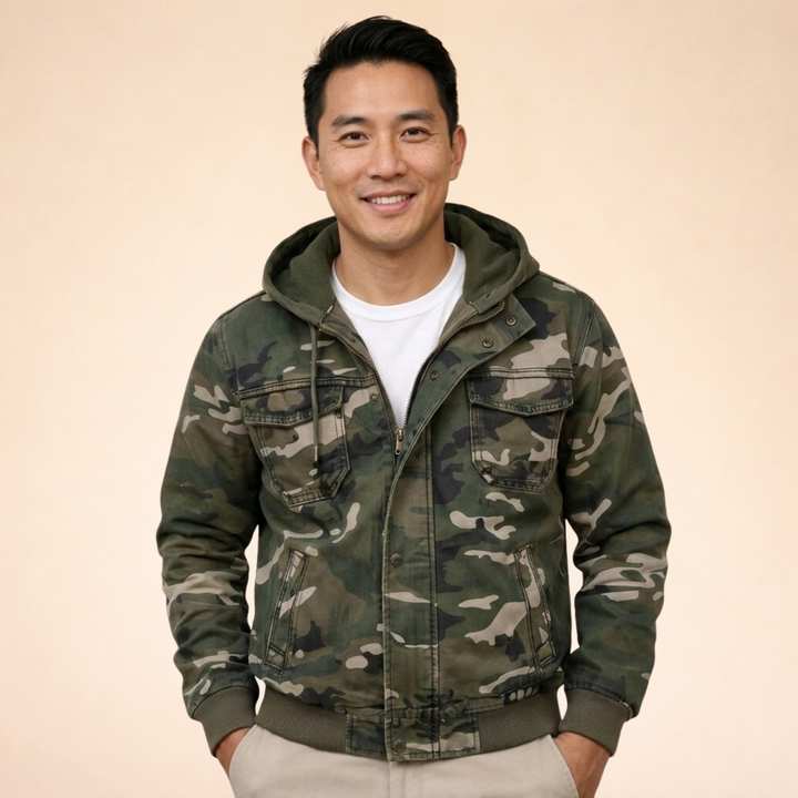 Valery | Men's Camouflage Hooded Cargo Jacket