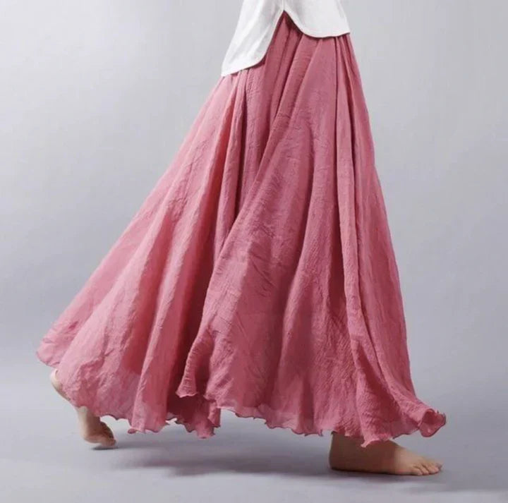 Vangie | Women's Bohemian Cotton Linen A-Line Maxi Skirt