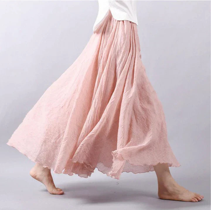 Vangie | Women's Bohemian Cotton Linen A-Line Maxi Skirt