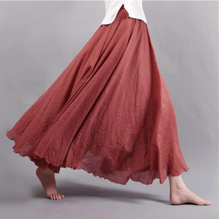 Vangie | Women's Bohemian Cotton Linen A-Line Maxi Skirt