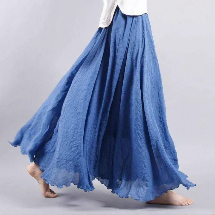 Vangie | Women's Bohemian Cotton Linen A-Line Maxi Skirt