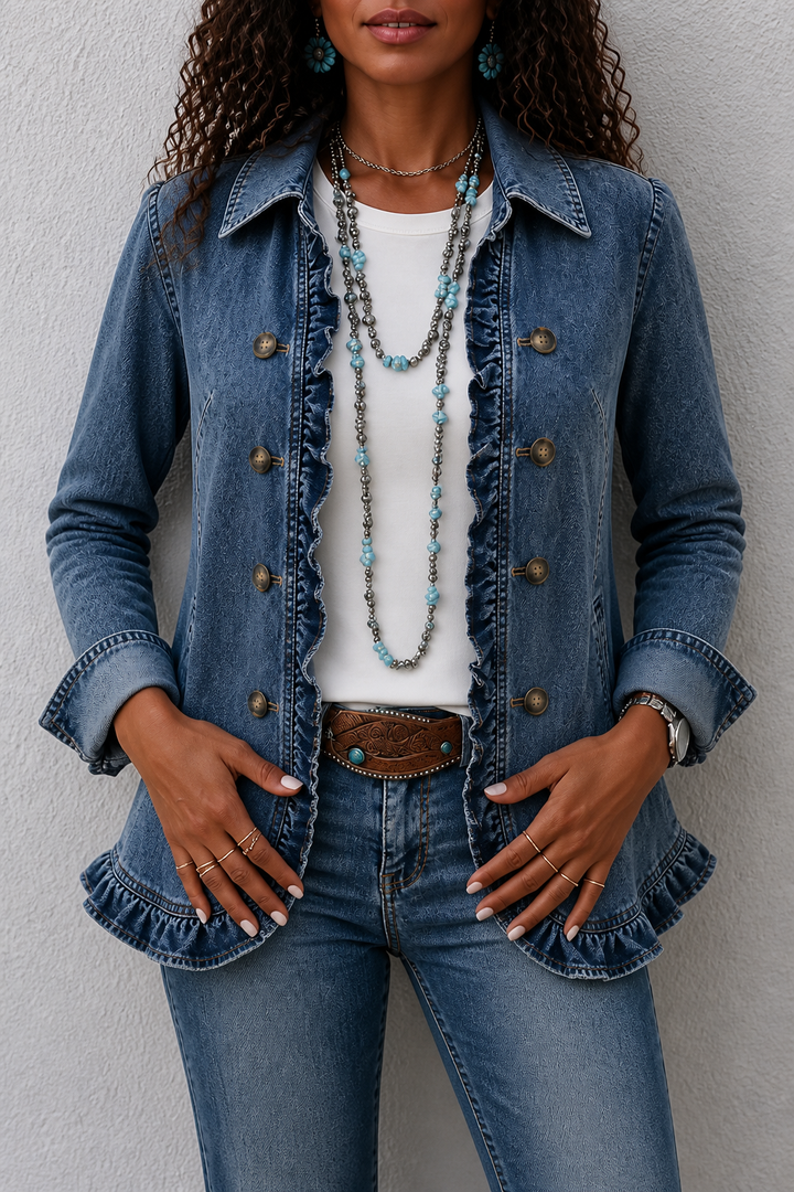 Isaure | Women's Ruffle-Trimmed Trucker Jacket with Button Front