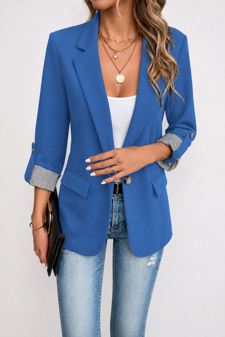 Berangere | Women's Roll-Sleeve Blazer with Striped Cuff Lining