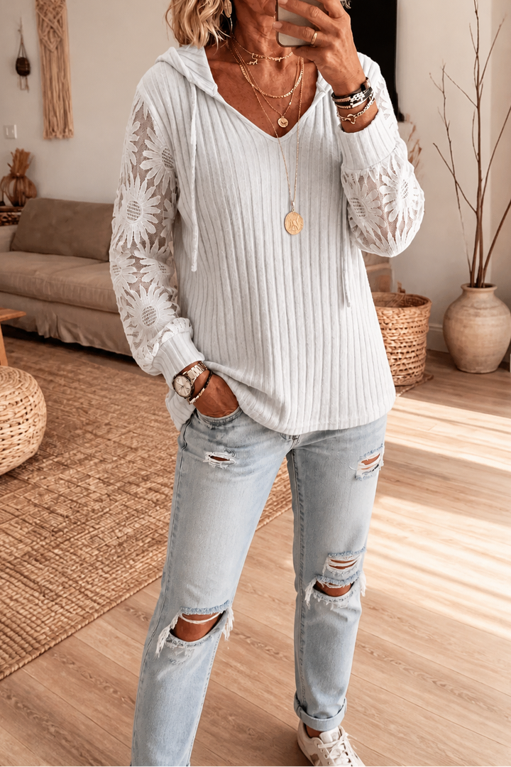 Prudence | Women's Ribbed Hooded Cardigan with Openwork Sleeves