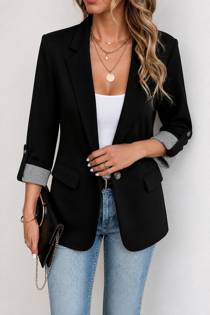 Berangere | Women's Roll-Sleeve Blazer with Striped Cuff Lining