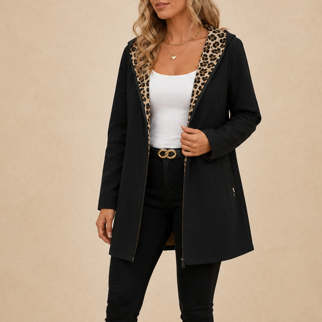 Clemence | Women's Reversible Leopard-Lined Hooded Coat