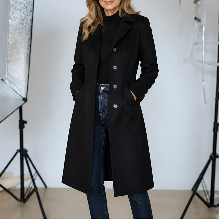 Thomasine | Women's Mid-Calf Coat with Patch Pockets and Notch Lapel