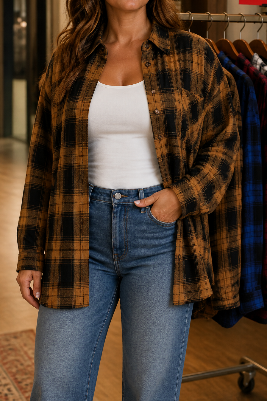 Solene | Women's Oversized Check Shacket with Chest Pockets