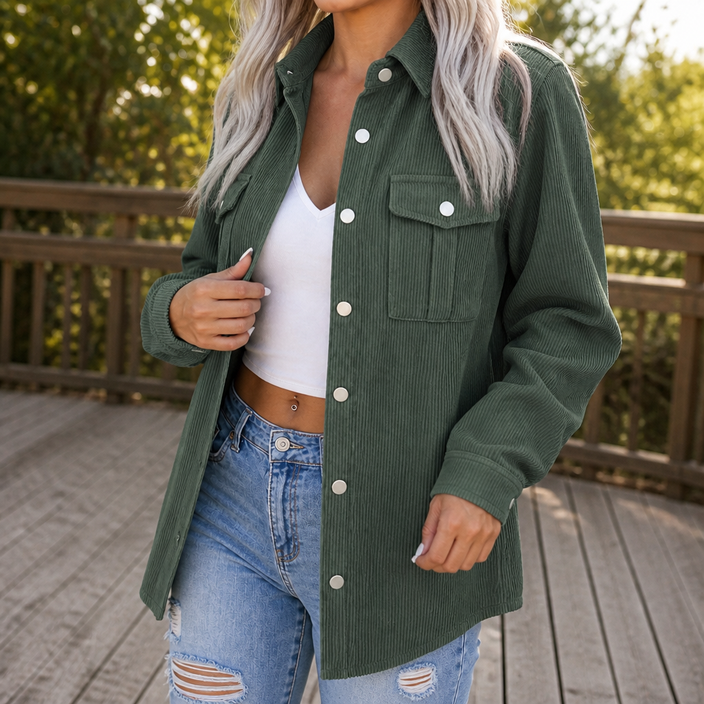 Bernadine | Women's Wide-Wale Ribbed Shirt Jacket with Lined Body
