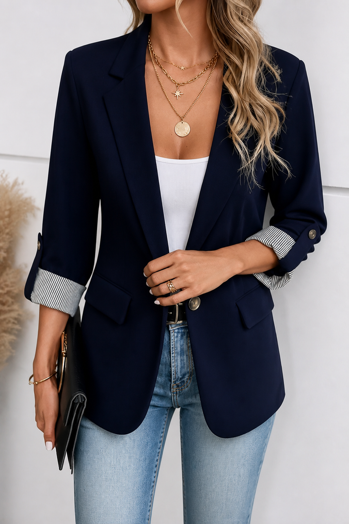 Berangere | Women's Roll-Sleeve Blazer with Striped Cuff Lining