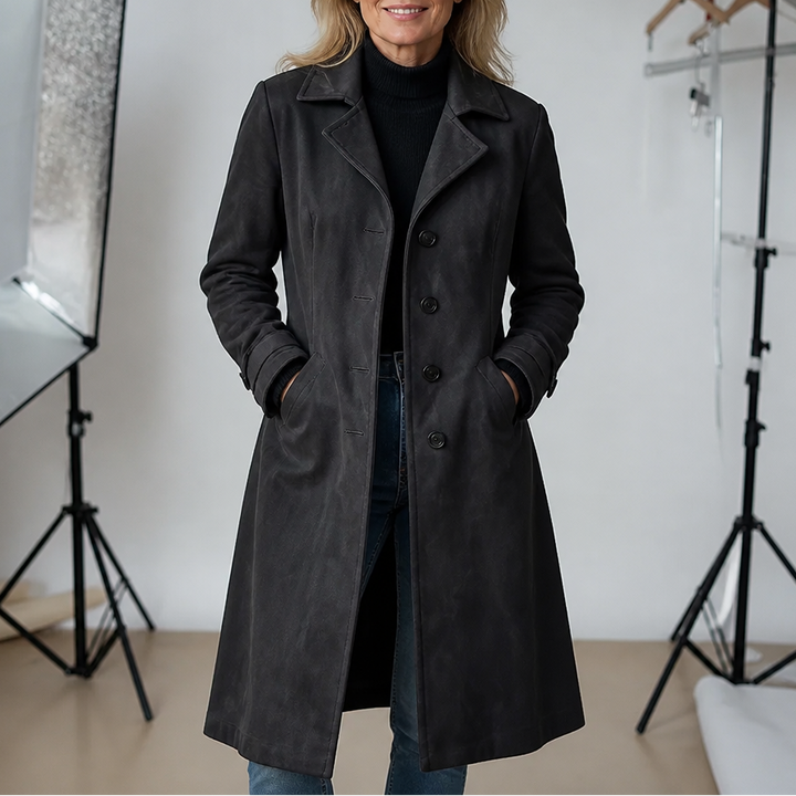 Thomasine | Women's Mid-Calf Coat with Patch Pockets and Notch Lapel