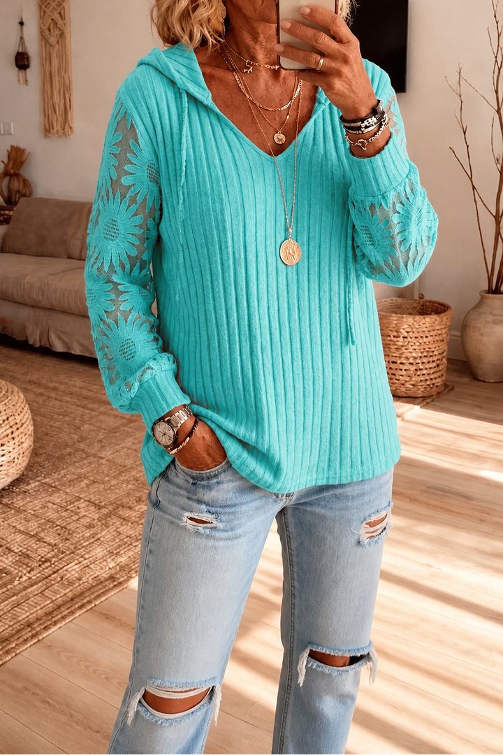 Prudence | Women's Ribbed Hooded Cardigan with Openwork Sleeves