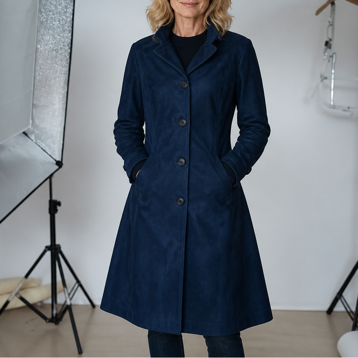Thomasine | Women's Mid-Calf Coat with Patch Pockets and Notch Lapel