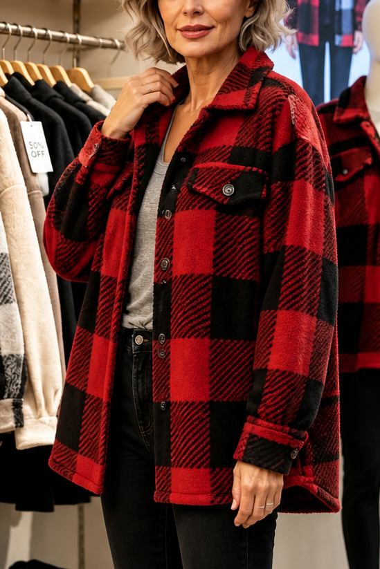 Colombe | Women's Buffalo Check Overshirt Jacket with Chest Pockets