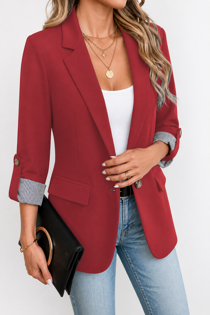 Berangere | Women's Roll-Sleeve Blazer with Striped Cuff Lining