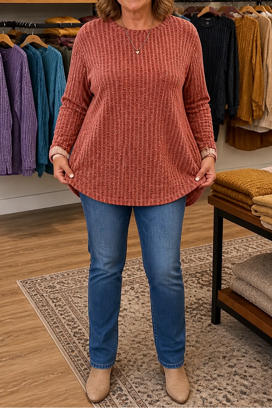 Florine | Women's Ribbed Sweater with Curved Hem