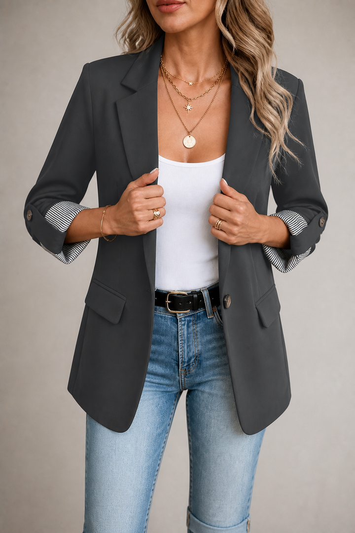 Berangere | Women's Roll-Sleeve Blazer with Striped Cuff Lining