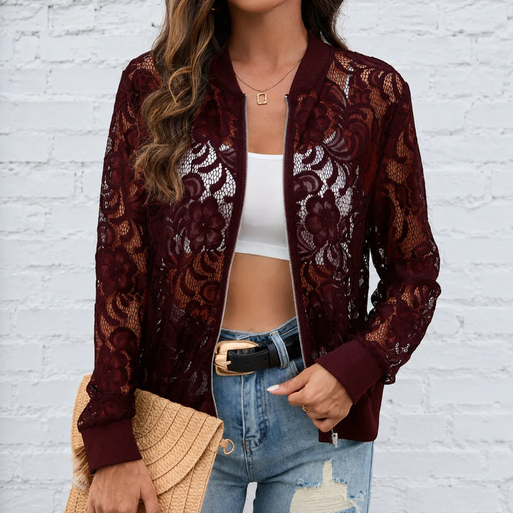 Roxanne | Women's Lace-Pattern Zip Bomber Jacket