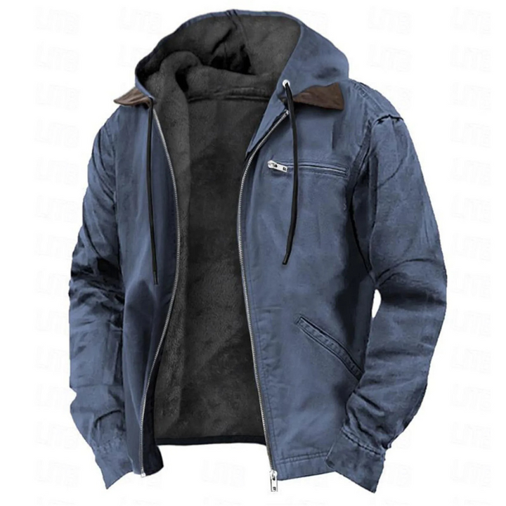 Men's Hooded Zip-Front Winter Jacket with Inner Lining and Chest Pocket
