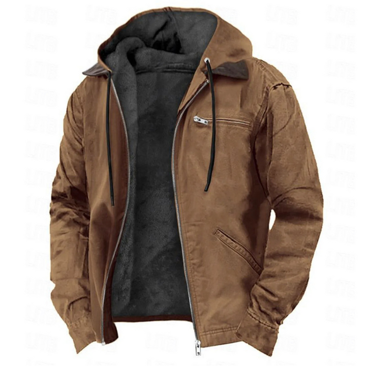 Men's Hooded Zip-Front Winter Jacket with Inner Lining and Chest Pocket