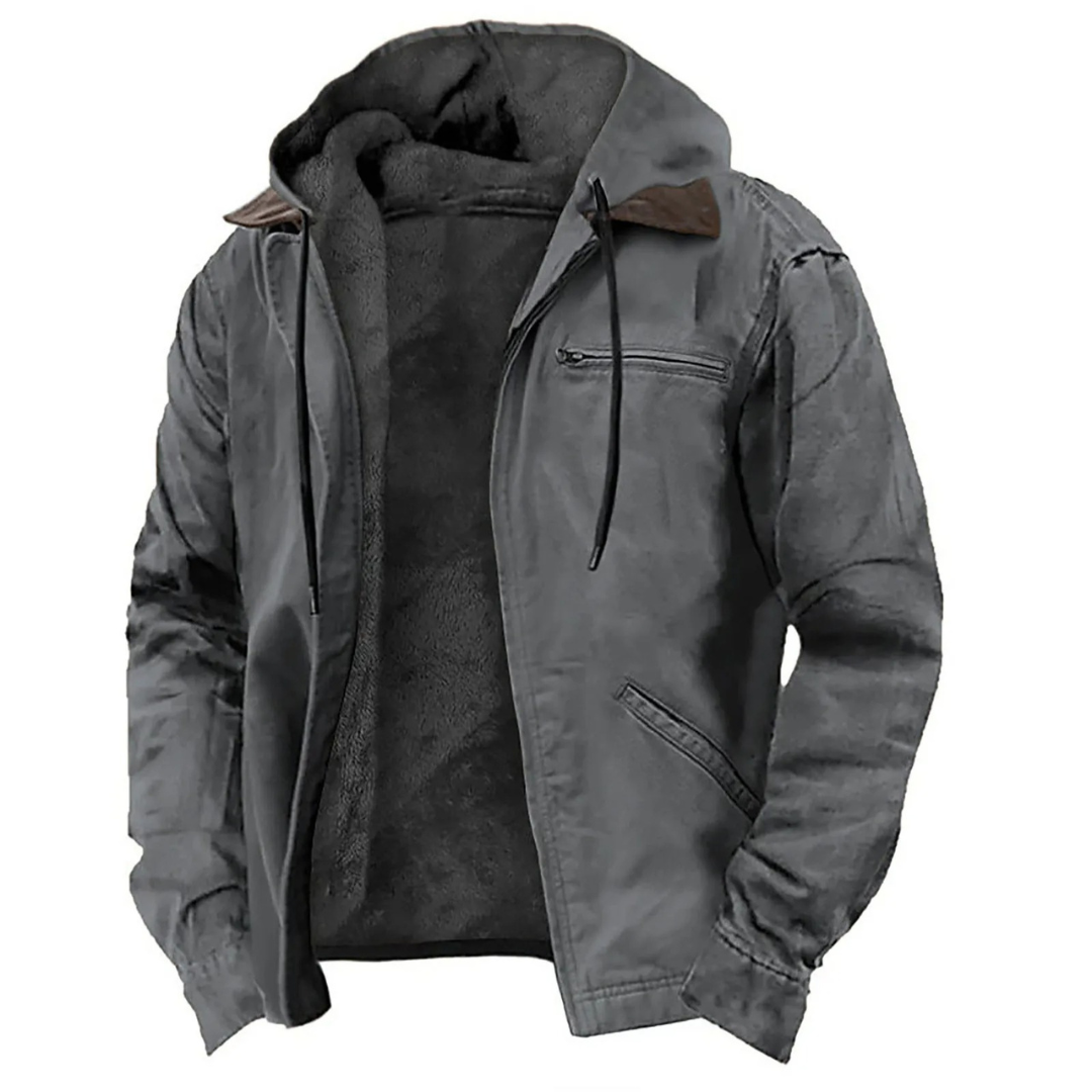 Men's Hooded Zip-Front Winter Jacket with Inner Lining and Chest Pocket