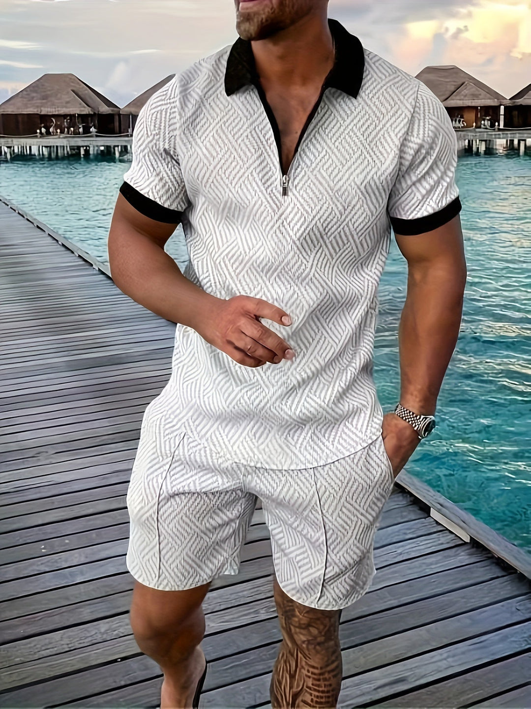 Vincent | Men's Casual Collared Shirt and Shorts Set