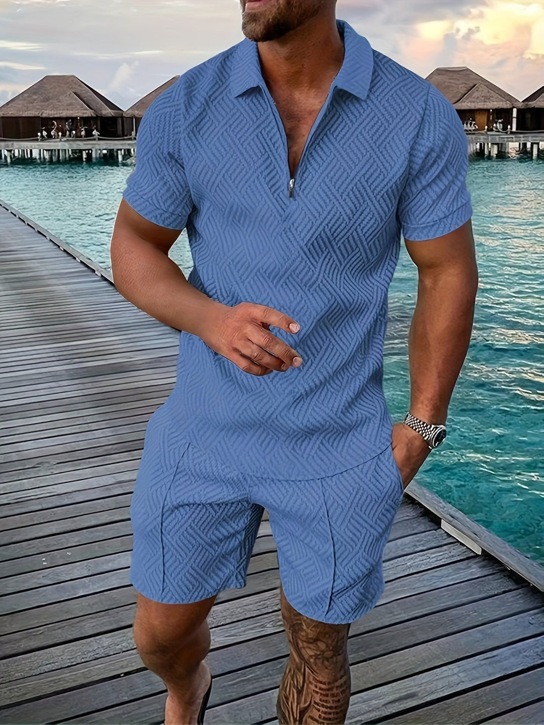 Vincent | Men's Casual Collared Shirt and Shorts Set