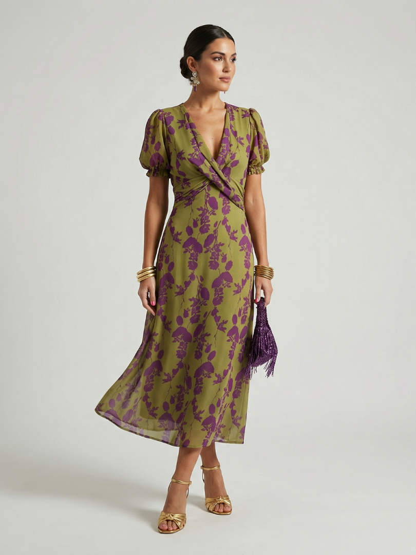 Virelle | Women's Relaxed Wrap-Bodice Floral Midi Dress