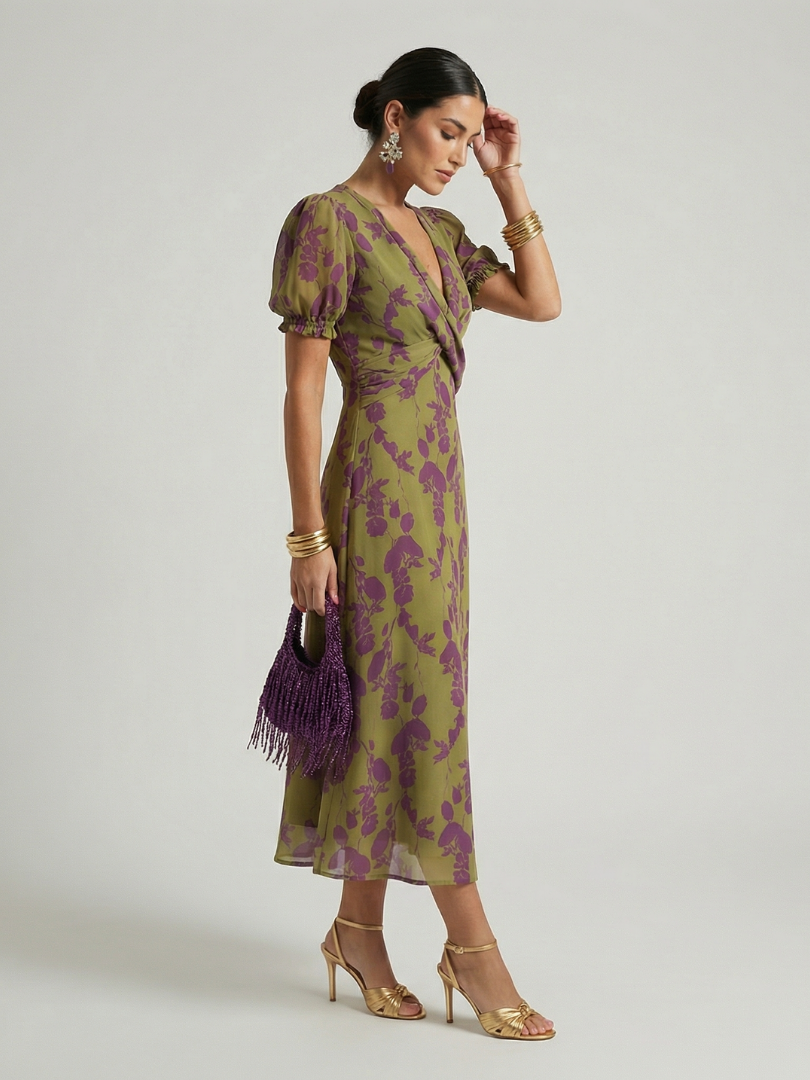 Virelle | Women's Relaxed Wrap-Bodice Floral Midi Dress