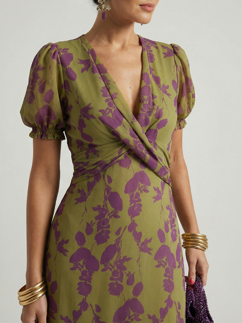 Virelle | Women's Relaxed Wrap-Bodice Floral Midi Dress