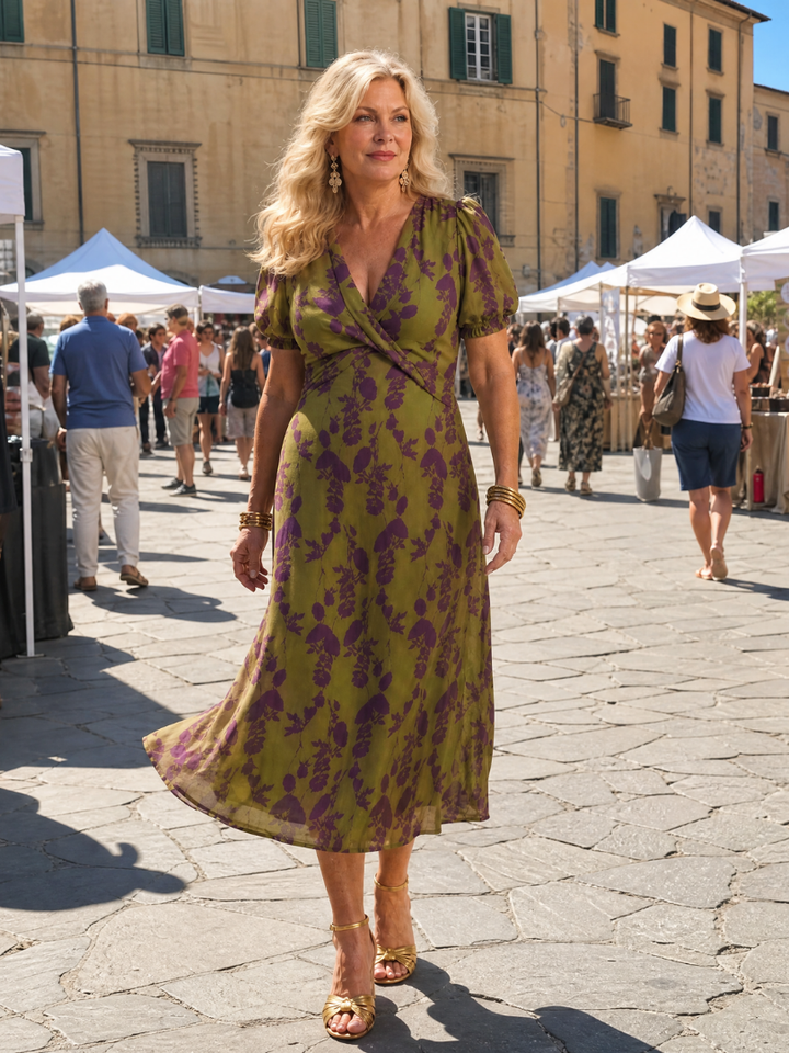 Virelle | Women's Relaxed Wrap-Bodice Floral Midi Dress