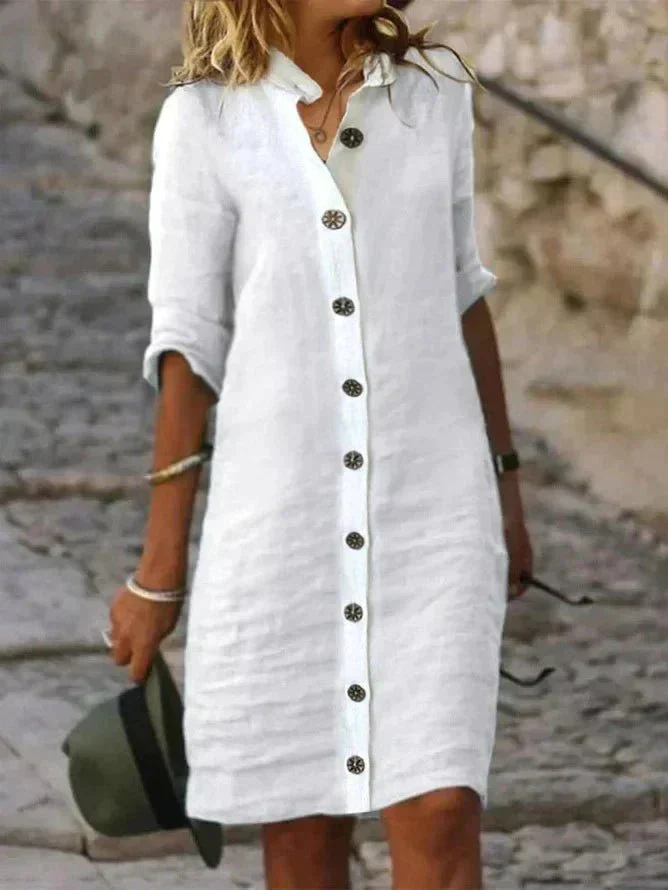 Vivian | Women's Linen Collared Button-Down Shirt Dress