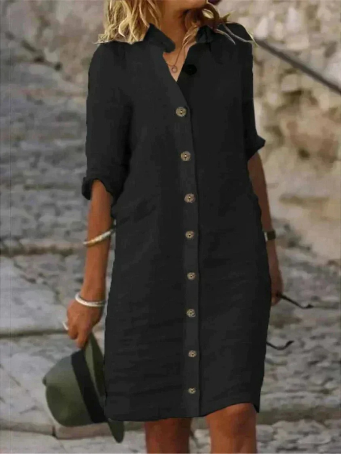 Vivian | Women's Linen Collared Button-Down Shirt Dress