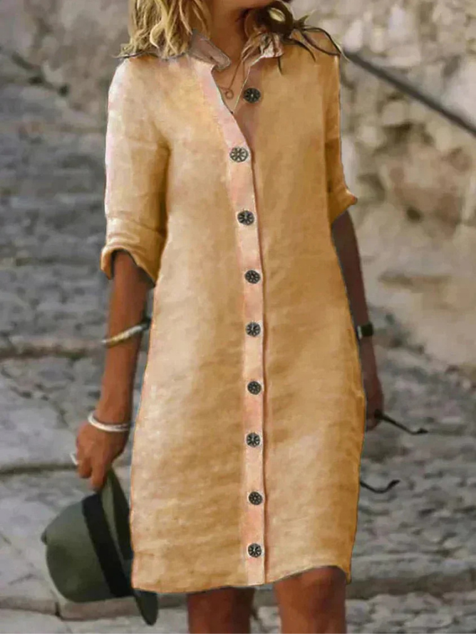 Vivian | Women's Linen Collared Button-Down Shirt Dress
