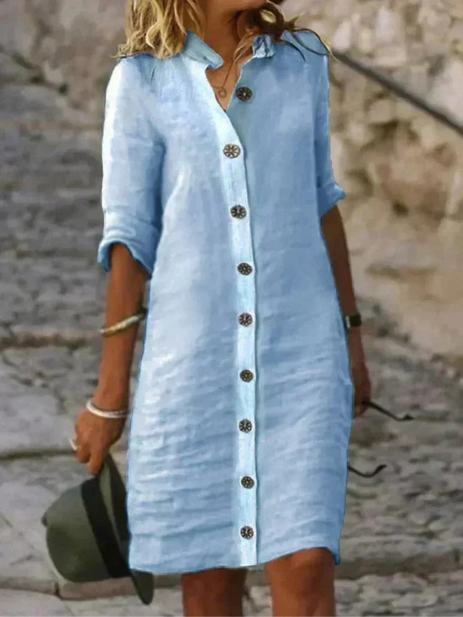 Vivian | Women's Linen Collared Button-Down Shirt Dress