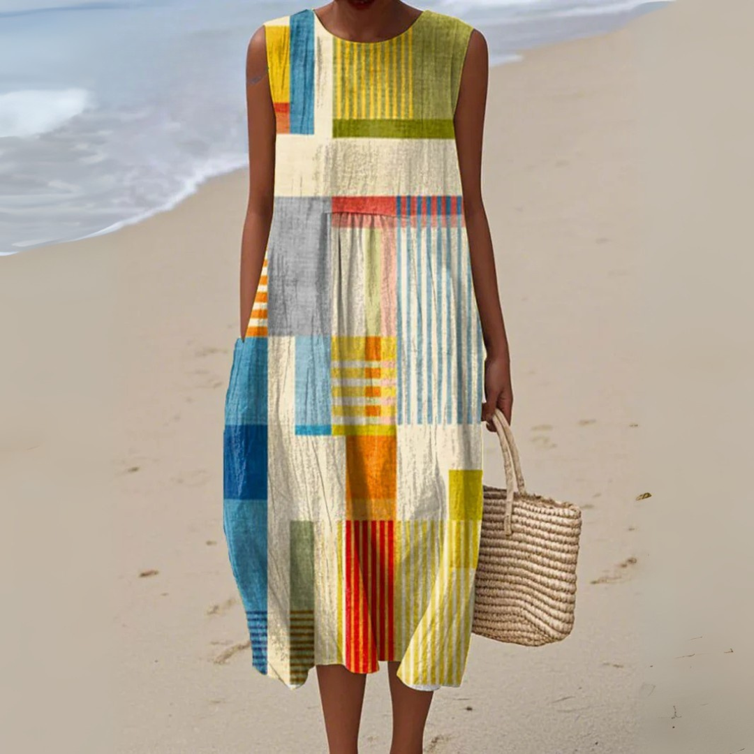Vivienne | Women's Geometric Print Flowing Summer Midi Dress