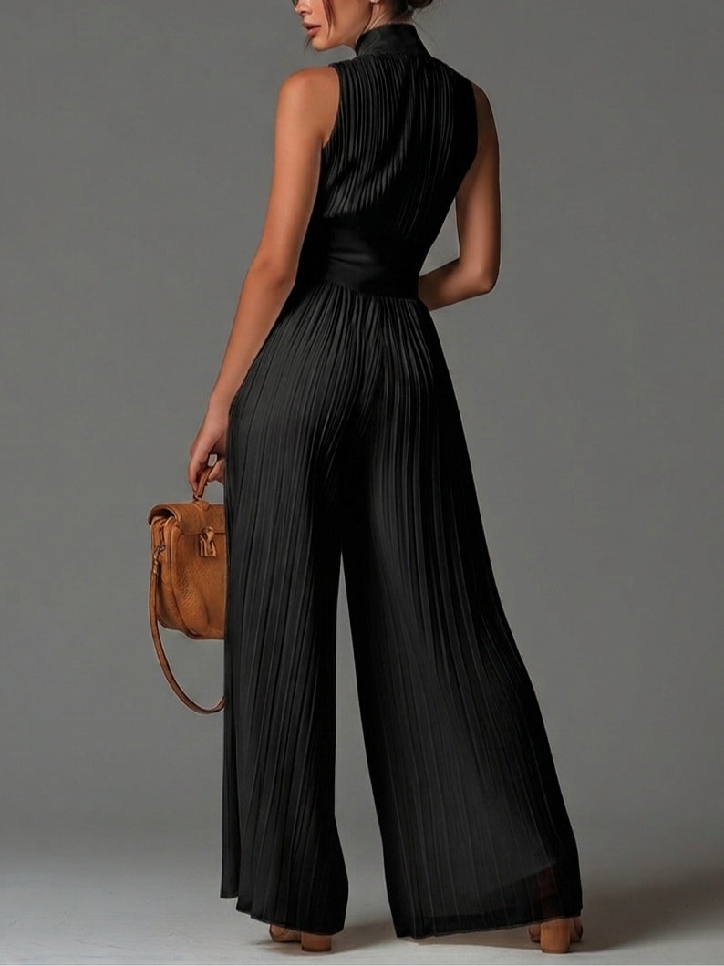 Vivienne | Women's Sleeveless Pleated Wide-Leg Chiffon Jumpsuit