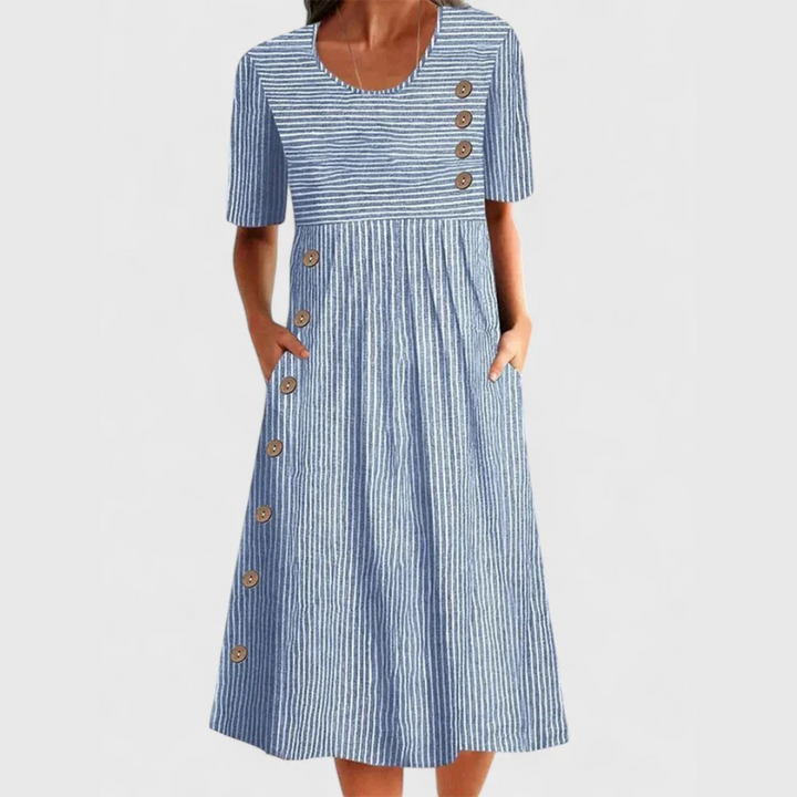 Wanda | Women's Striped Three-Quarter Sleeve Midi Dress