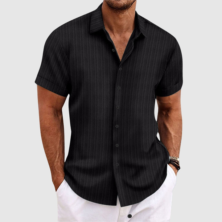 Wesley | Men's Short Sleeve Textured Stripe Button Down Shirt