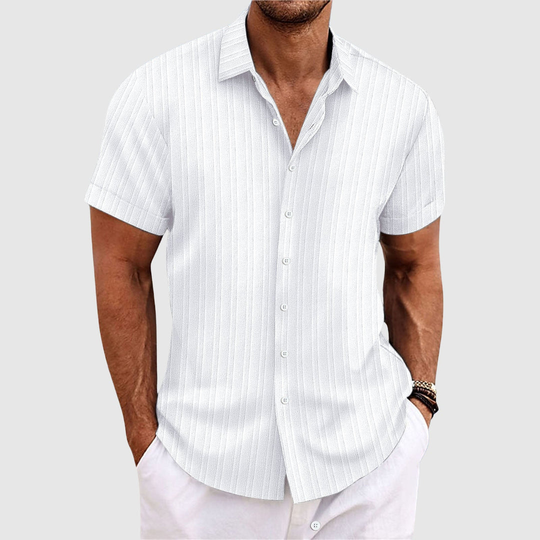 Wesley | Men's Short Sleeve Textured Stripe Button Down Shirt