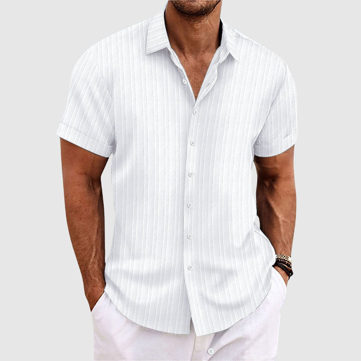 Wesley | Men's Short Sleeve Textured Stripe Button Down Shirt
