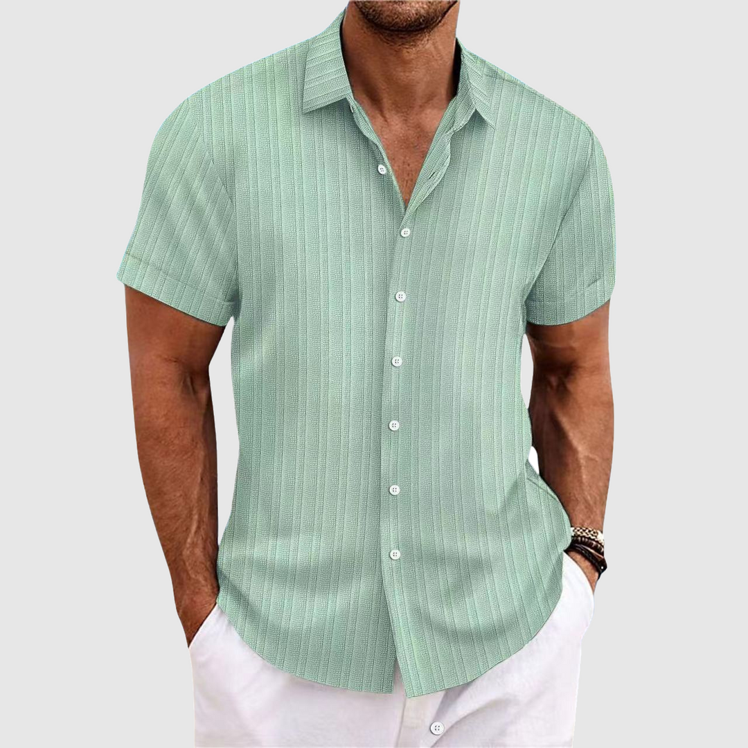 Wesley | Men's Short Sleeve Textured Stripe Button Down Shirt