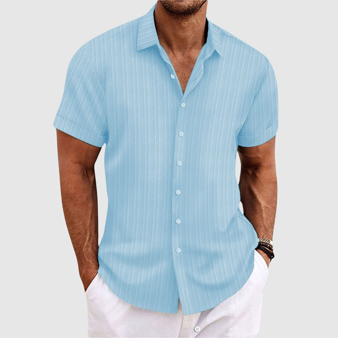 Wesley | Men's Short Sleeve Textured Stripe Button Down Shirt