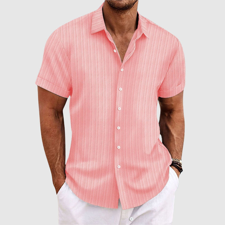 Wesley | Men's Short Sleeve Textured Stripe Button Down Shirt