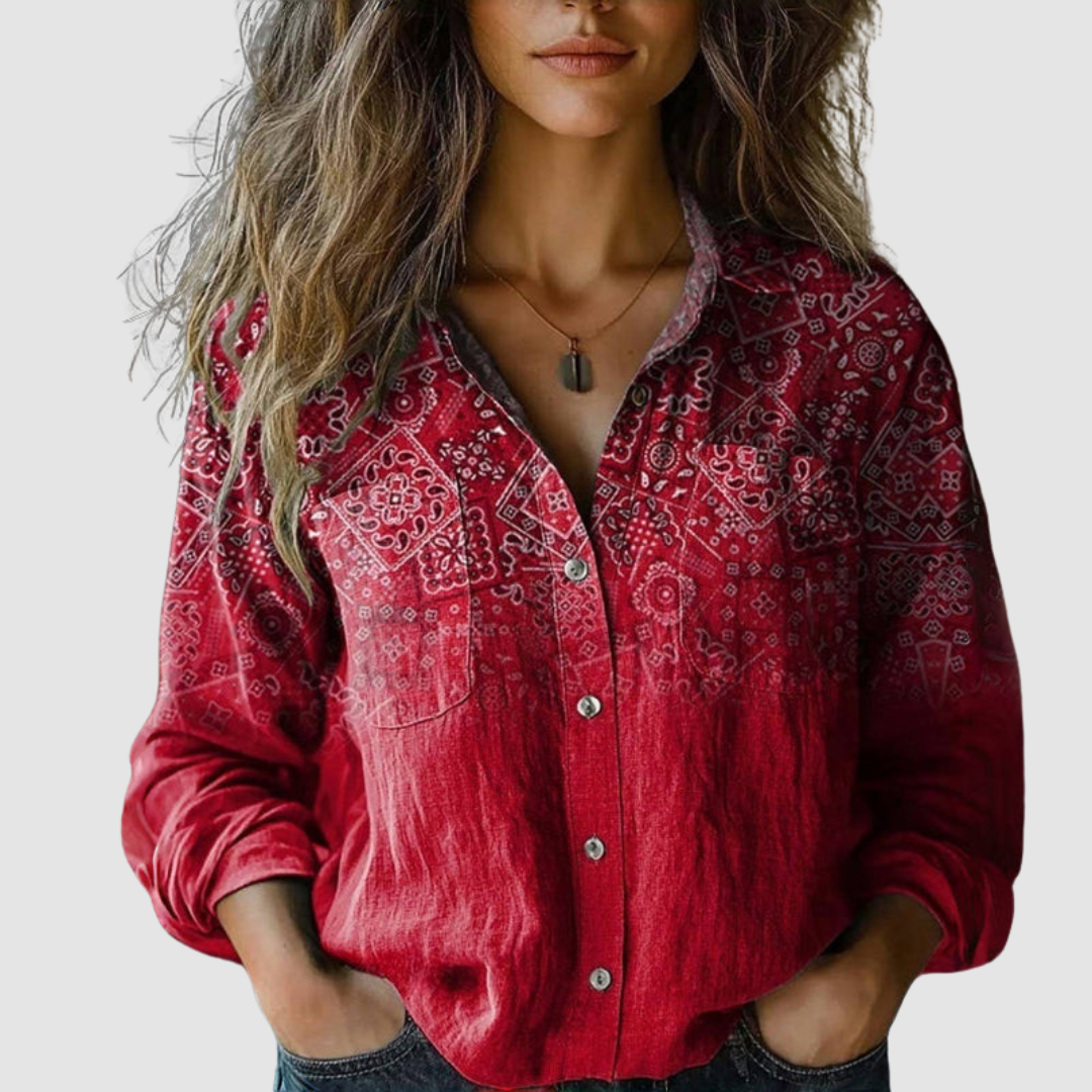 Wilhelmina | Women's Vintage Printed Bohemian Relaxed Blouse