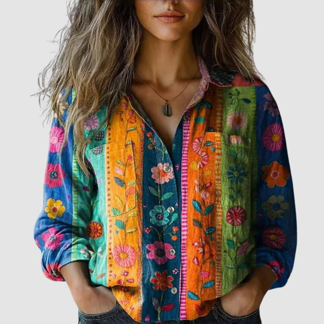 Wilhelmina | Women's Vintage Printed Bohemian Relaxed Blouse