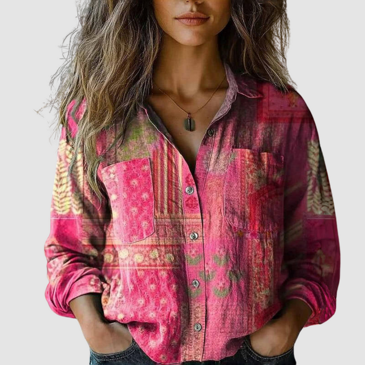 Wilhelmina | Women's Vintage Printed Bohemian Relaxed Blouse