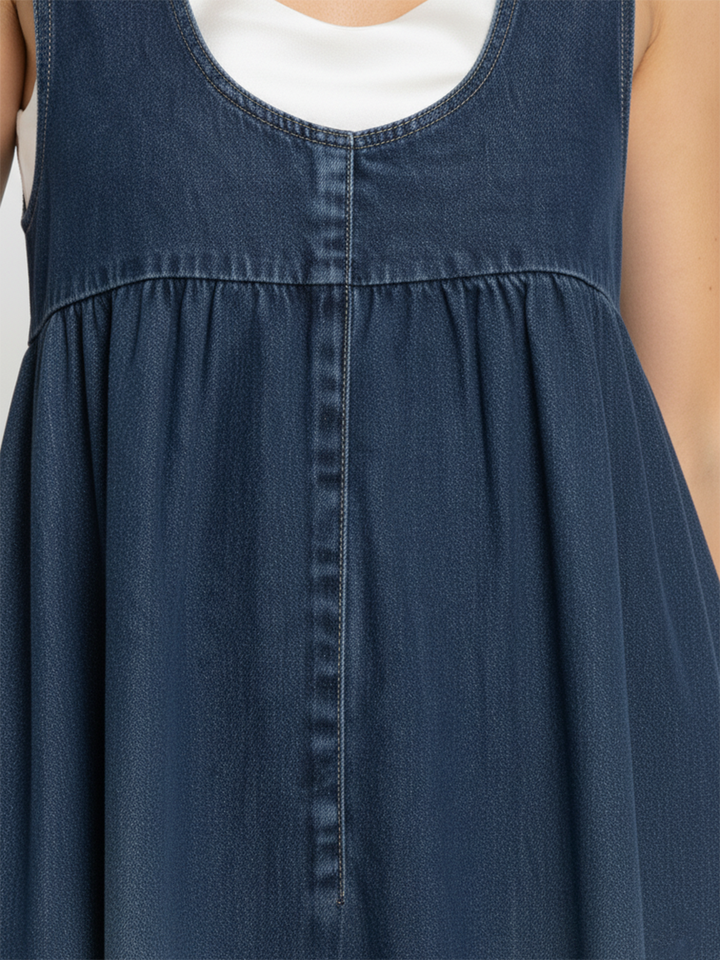 Wilhelmina | Women's Vintage Washed Denim-Look Flowing Maxi Dress