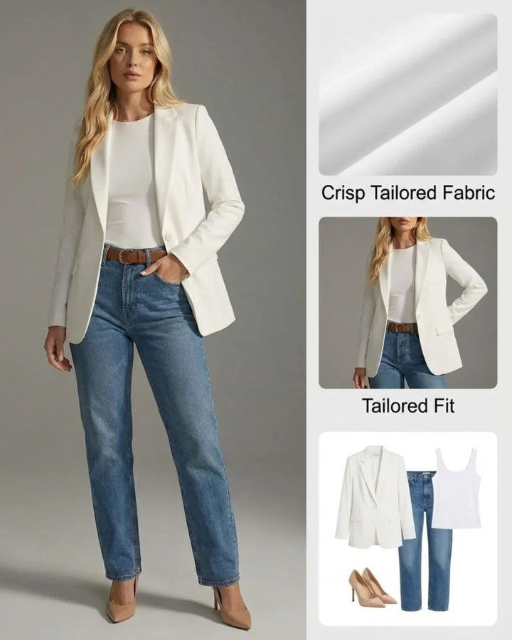 Josette | Women's Tailored Blazer with Ruched Three-Quarter Sleeves